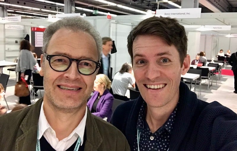 The author and Science Factory Director Peter Tallack in the Agents Centre at the Frankfurt Book Fair