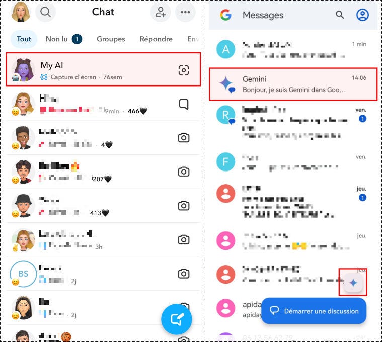 Ecran Snapchat et écran Google