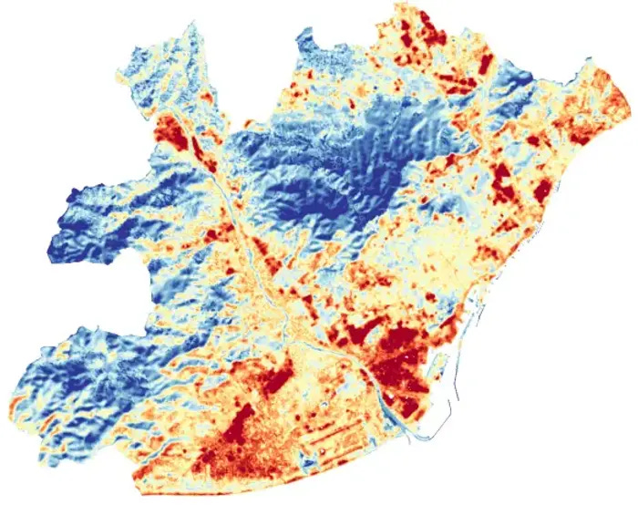 Land Surface Temperature of Barcelona on 2017-03-01 using Landsat 8 mono-window algorithm
