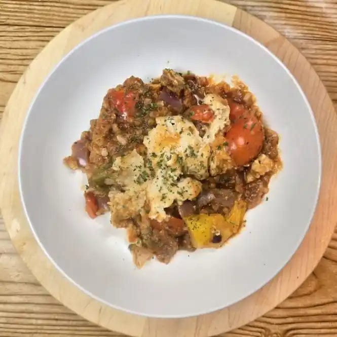 Birds eye view of Unstuffed Peppers stovetop Casserole