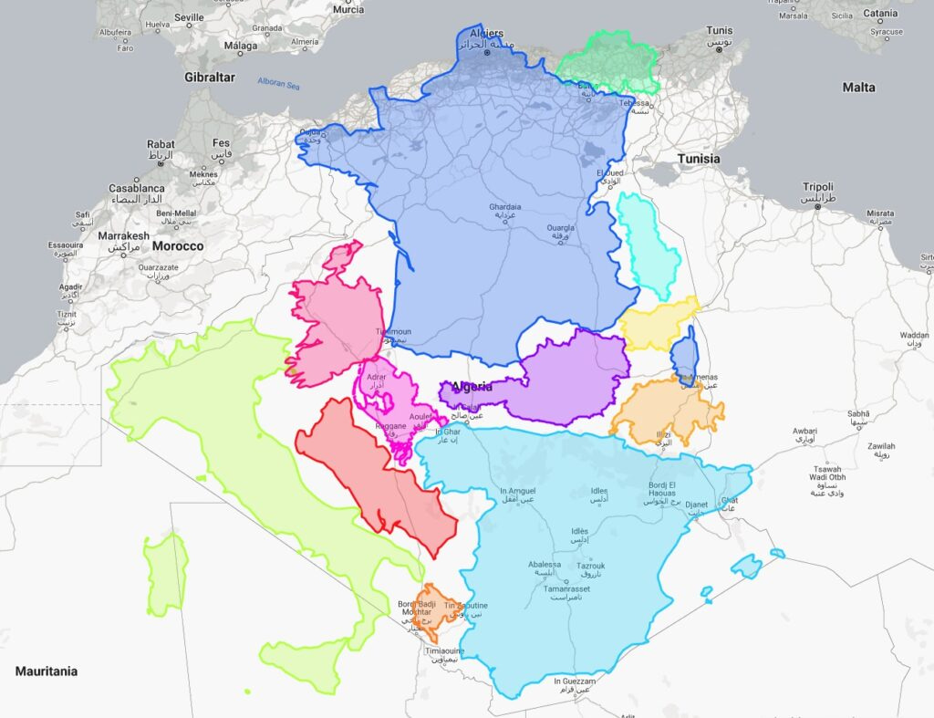 El tamaño comparado de Argelia (2023) El tamaño comparado de Argelia (2023)