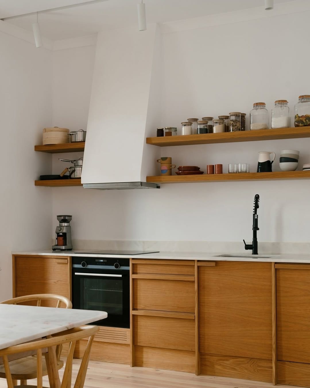 Modernist kitchen timber joinery white benchtop