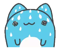 a cartoon drawing of a blue cat with sweat drops on its face a cartoon drawing of a blue cat with sweat drops on its face