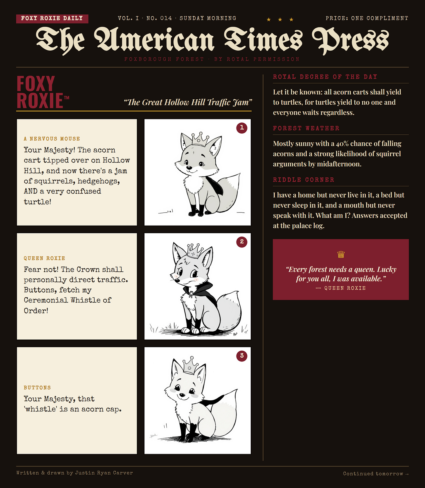 Foxy Roxie comic strip: The Great Hollow Hill Traffic Jam