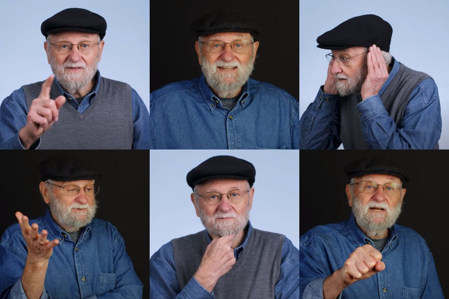 Imagem contém um mosaico de fotos de Don Norman, um senhor de barba grisalha e boina na cabeça, em várias poses e gestos. Imagem contém um mosaico de fotos de Don Norman, um senhor de barba grisalha e boina na cabeça, em várias poses e gestos.