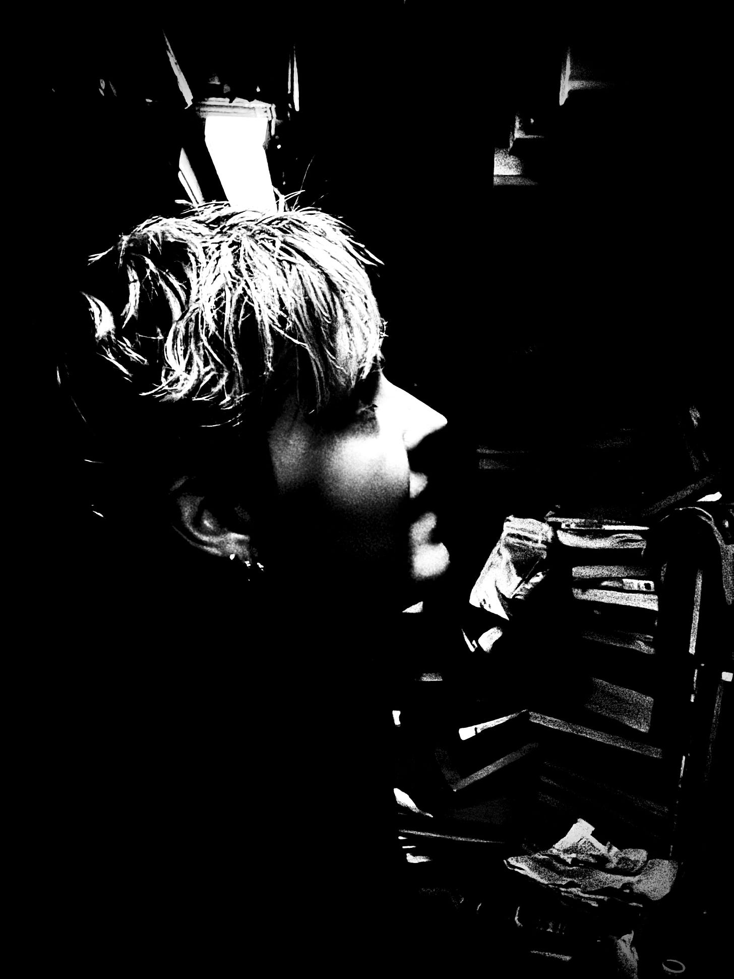 Black and white photo of a woman in profile