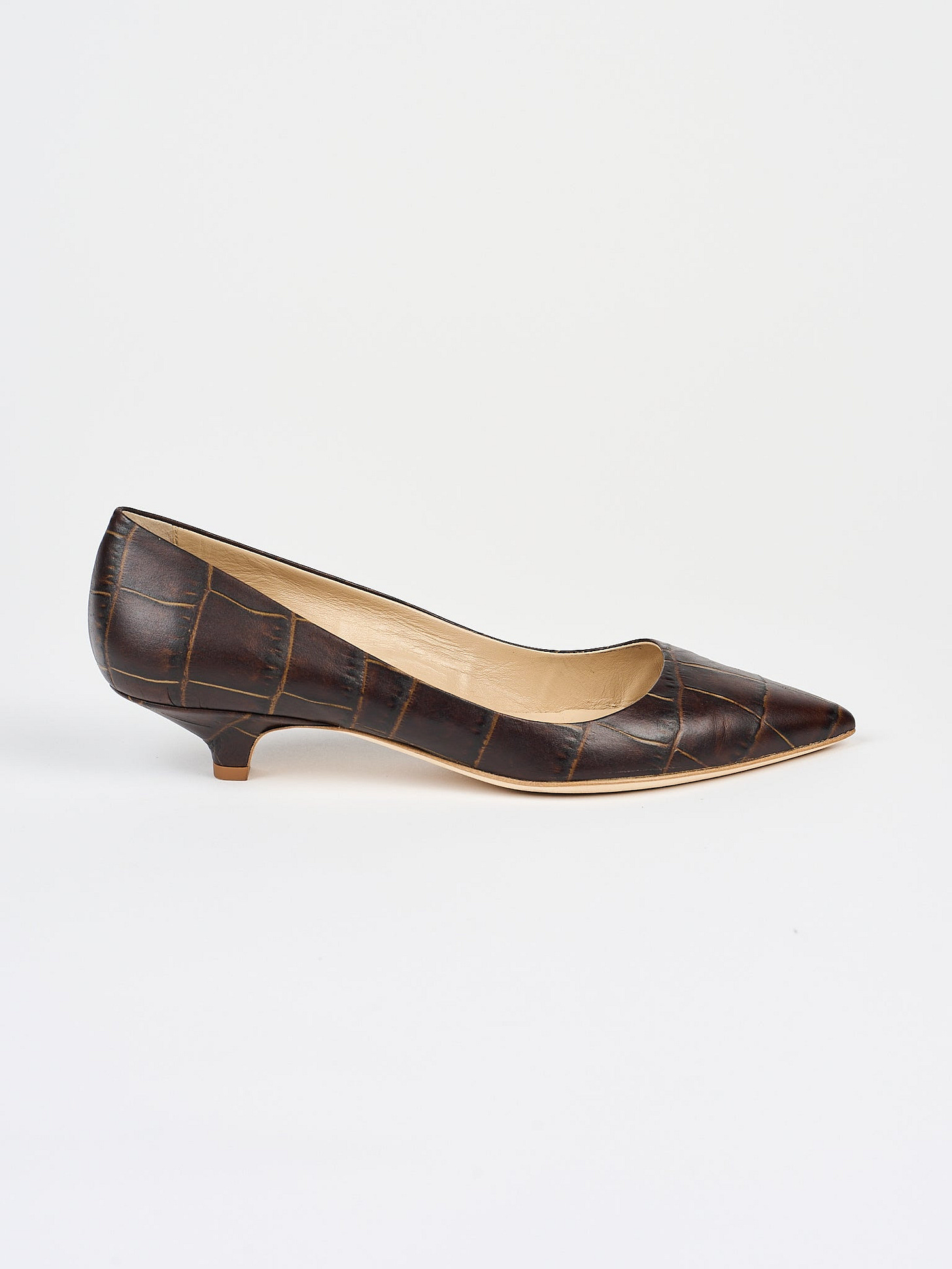 Image of The Kitty Point Heel in Deep Brown Croc