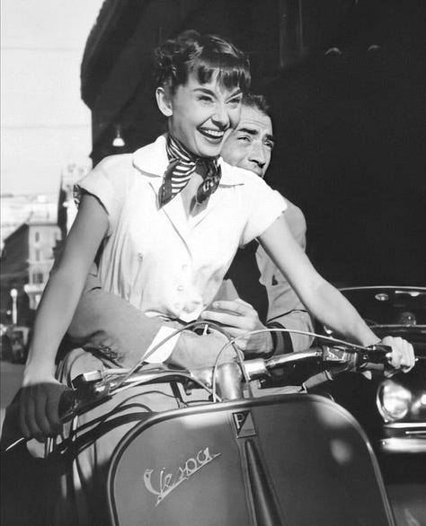 Five film stills from La Dolce Vita, Roman Holiday, Slogan, The Great Beauty and The Green Ray.