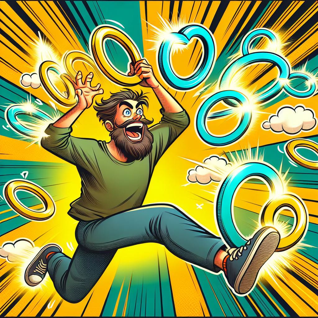 A man grabbing rings