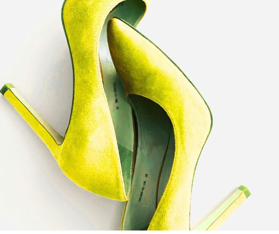 yellow dress and green shoes Satin Fancy