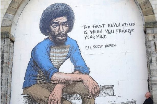 Artist Dan Lish and his Gil Scott-Heron mural, marking a collaboration between Words Weekend and Sage Gateshead's Arches Academy