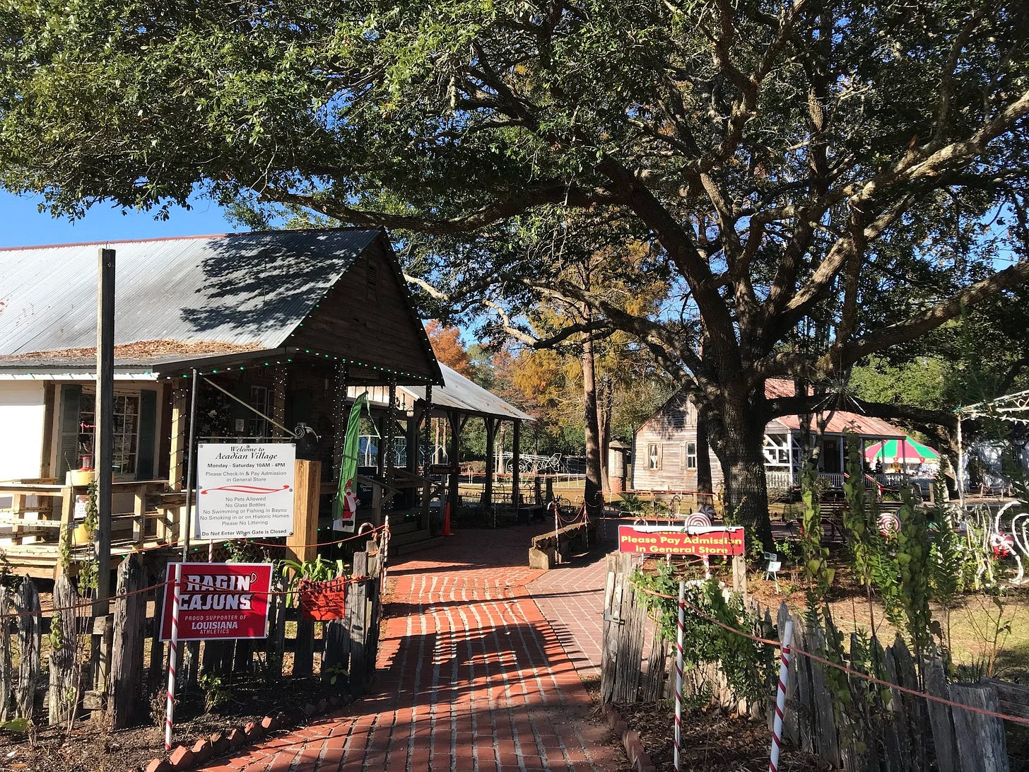  Entry to LARC’s Arcadian Village, a curated and preserved village houses from the first Arcadian settlers into the Lafayette, LA region. 
