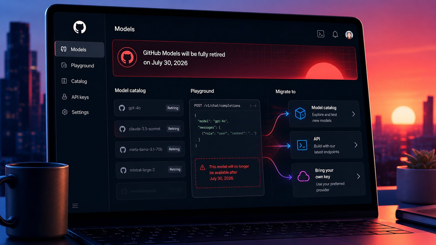 GitHub Models shuts down July 30: migrate your AI app now