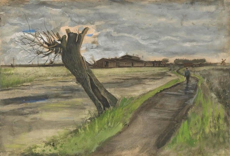 'Knotwilg' 1882 - potlood, inkt, waterverf, krijt, op papier: Vincent van Gogh (herkomst: coll. Van Gogh Museum, Amsterdam) 'Knotwilg' 1882 - potlood, inkt, waterverf, krijt, op papier: Vincent van Gogh (herkomst: coll. Van Gogh Museum, Amsterdam)