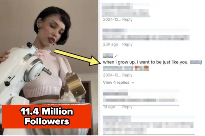 Nara Smith using a stand mixer, highlighted comment reads: &quot;when i grow up, i want to be just like you. merry christmas&quot;