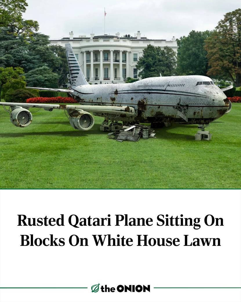 Rusted Qatari Plane Sitting On Blocks On White House Lawn
