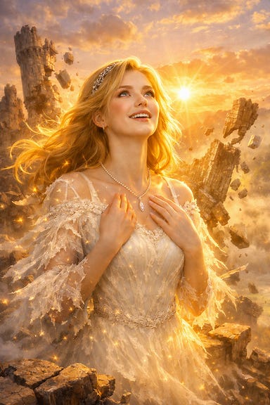 Sasha Ivliskova’s transformation before the fall of Ravenloft on collapsing battlements bathed in dawnlight