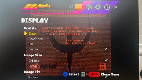 ModRetro M64 display settings