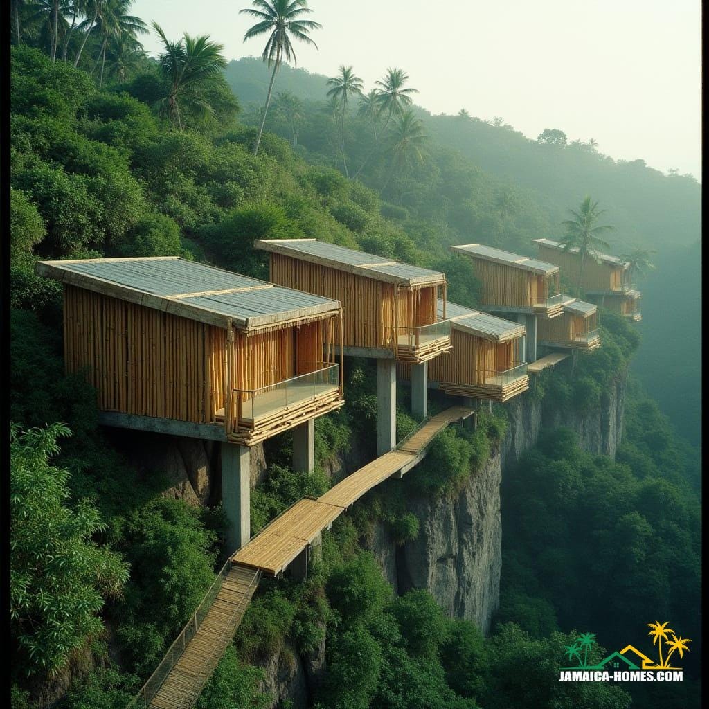 Bamboo home on hill in Jamaica