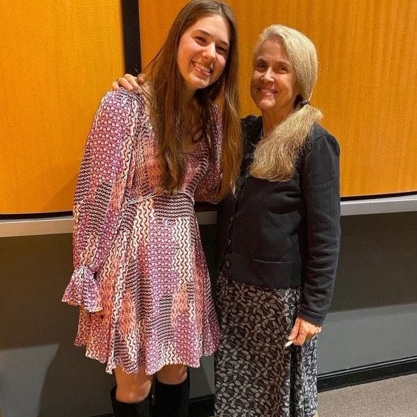 Poets Naomi Shihab Nye and Meghan Miraglia pose for a picture at the Writer's Series event