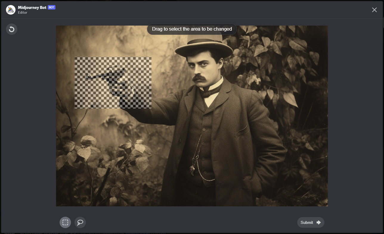 Selecting an area to inpaint with the Vary (Region) tool