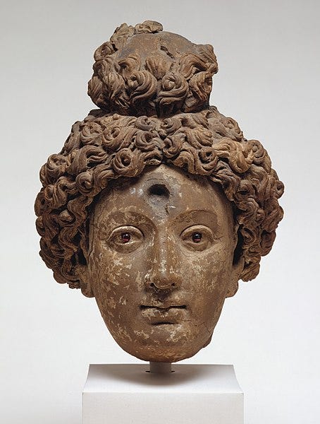 File:Head of a Buddha or Bodhisattva, facing (5th-6th century), probably Hadda, Tapa Shotor.jpg