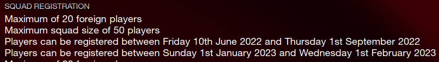 Football Manager 2023 Squad Registration Rules