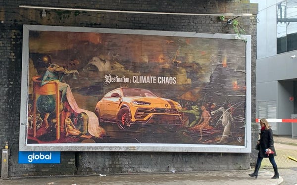 "Brandalism" targets car companies. "Brandalism" targets car companies.