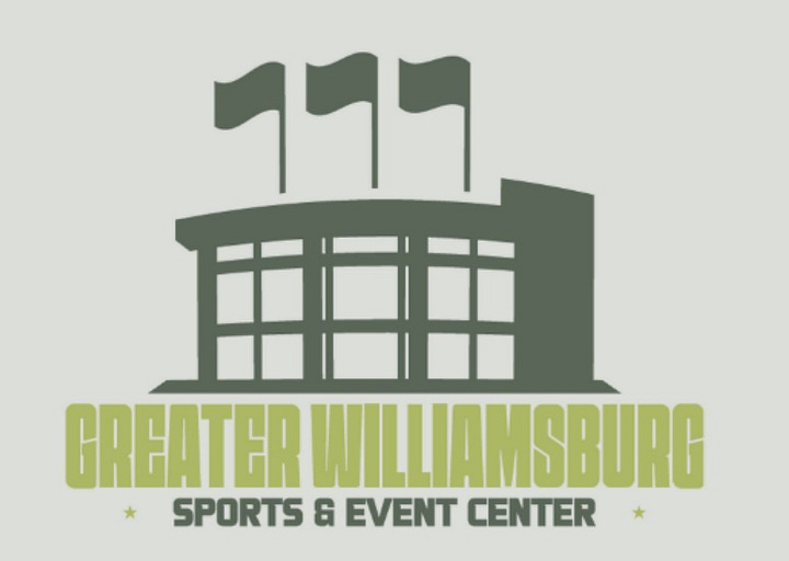 pictures of sports center construction, final look, and logo