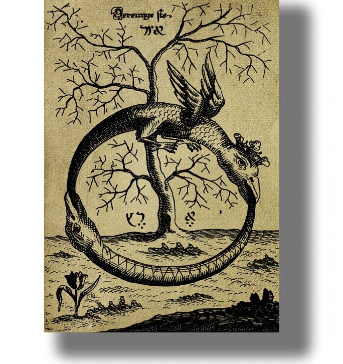 The Ouroboros snake eating its own tail. Ancient symbol of eternity.