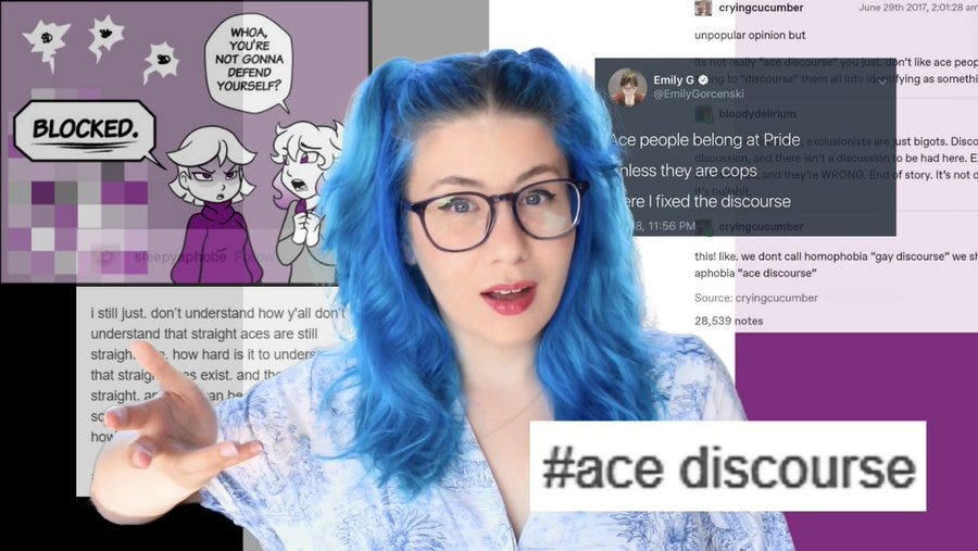 Screenshot from YouTuber Rowan Ellis's video essay on online discourse related to asexuality.