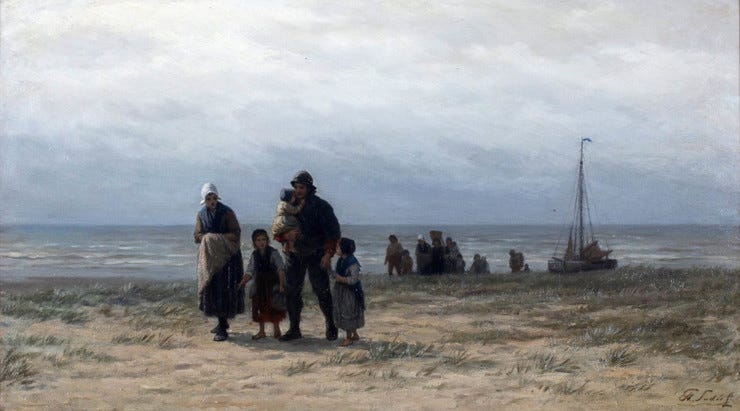 'Thuiskomst van de vissers' - olieverf op paneel: Philip Sadée (kavel 0138)