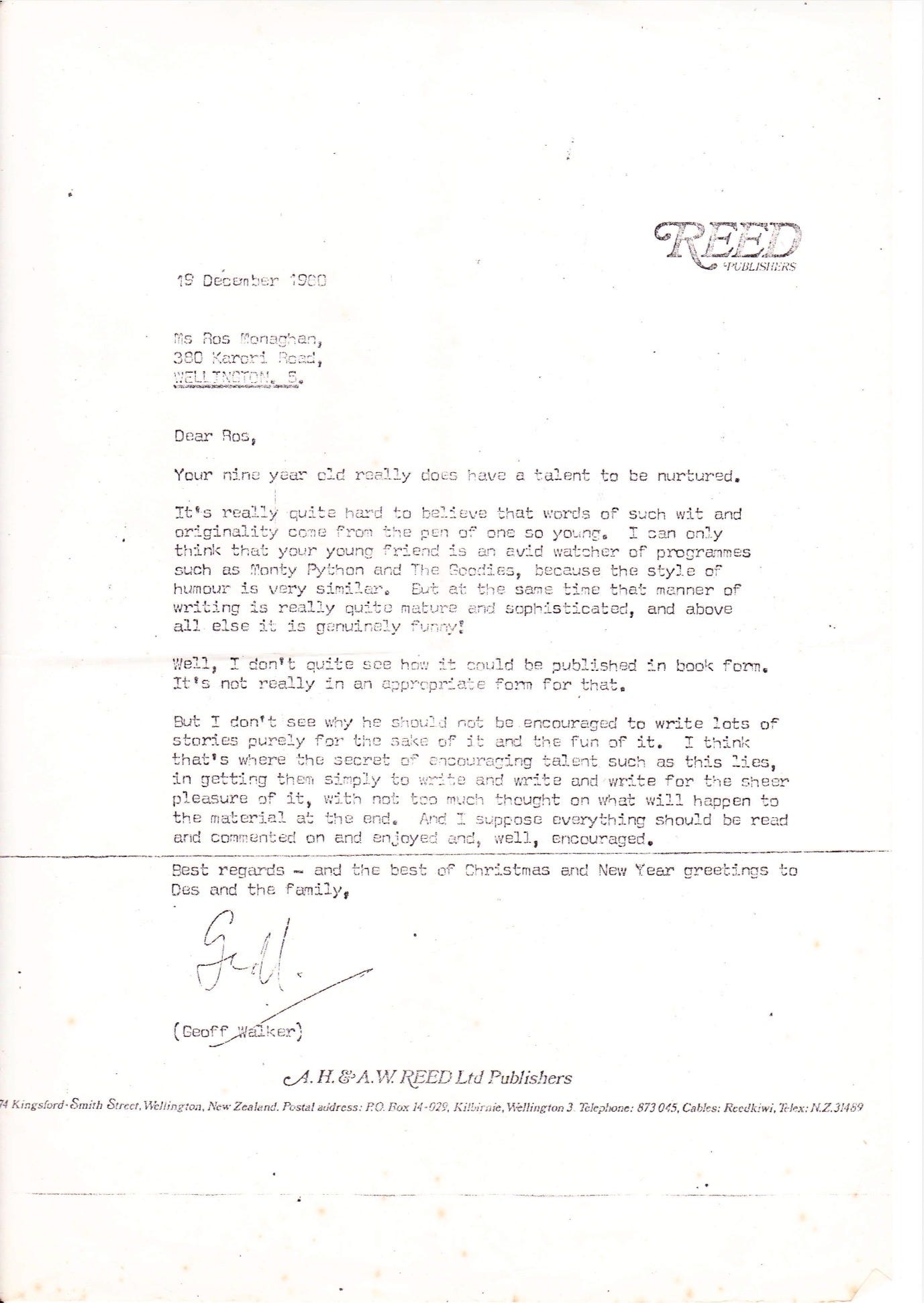 My first rejection letter - but not my last. I’d never seen Monty Python, by the way; I’m not too sure about the Goodies.