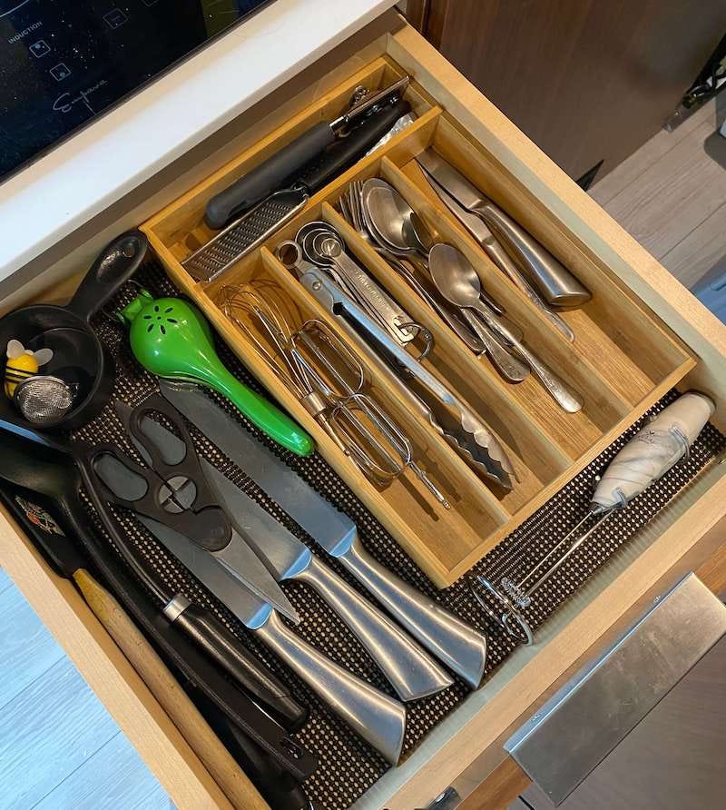 Our first under stove cabinet drawer in our converted camper van