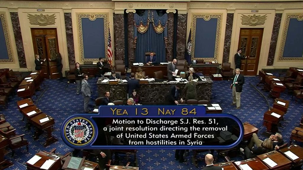 US Senate vote withdraw troops Syria December 2023
