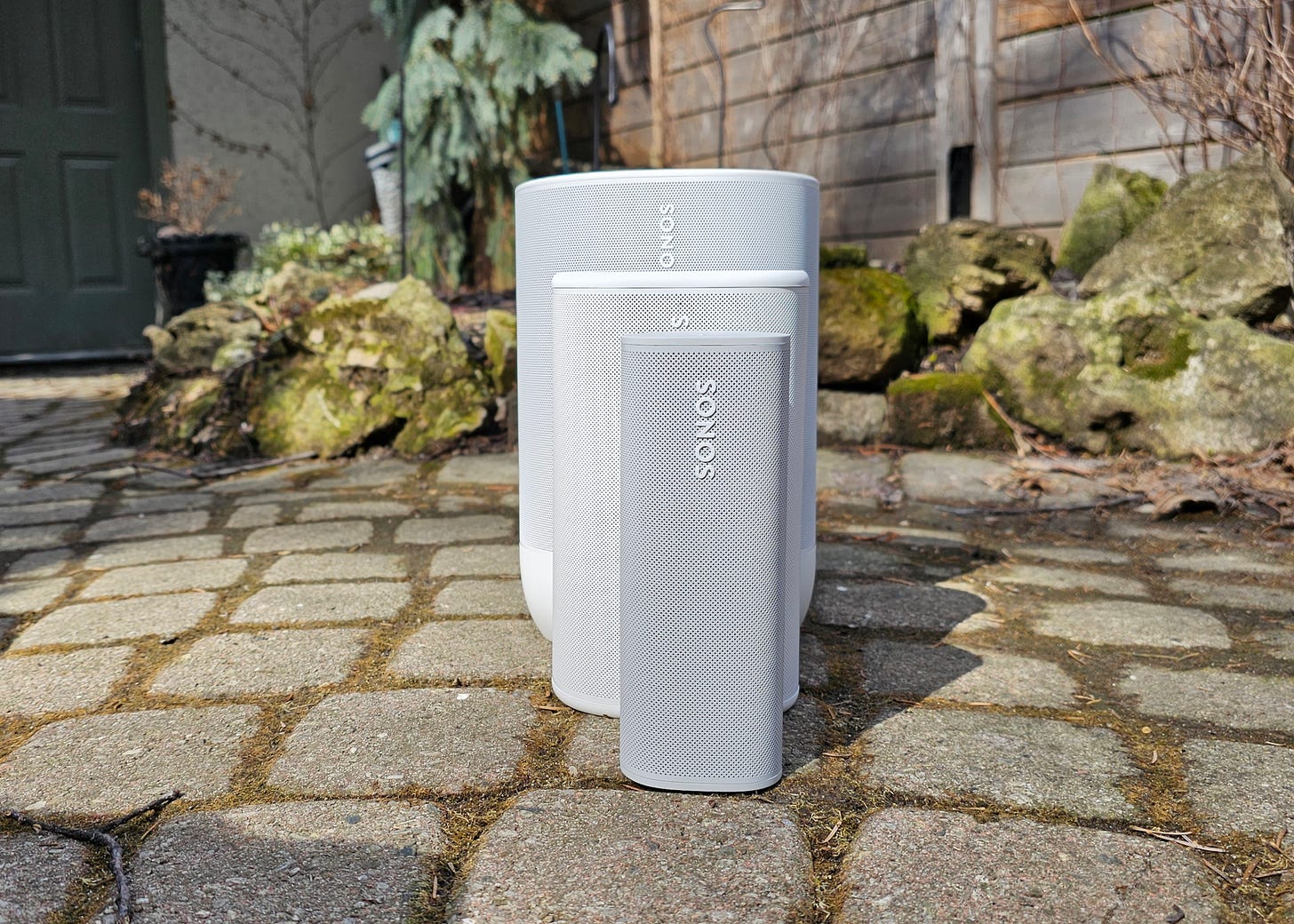 A stacked image showing the Sonos Roam, Play, and Move 2. A stacked image showing the Sonos Roam, Play, and Move 2.