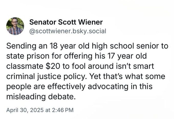 California State Sen. Scott Wiener sent this post on Blue Sky, a social media site, on Wednesday in response to the debate on AB 379. Courtesy imag California State Sen. Scott Wiener sent this post on Blue Sky, a social media site, on Wednesday in response to the debate on AB 379. Courtesy imag