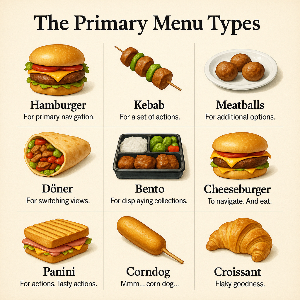 a grid of menu types