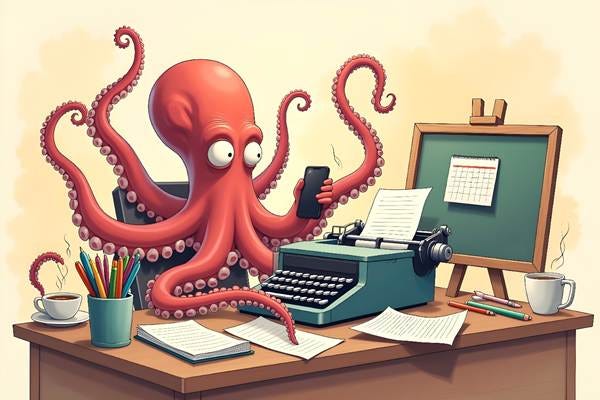 A cartoon of an octopus sitting at a desk with a typewriter

AI-generated content may be incorrect.