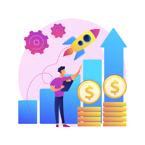 A rocket on a chart showing increase in revenue A rocket on a chart showing increase in revenue