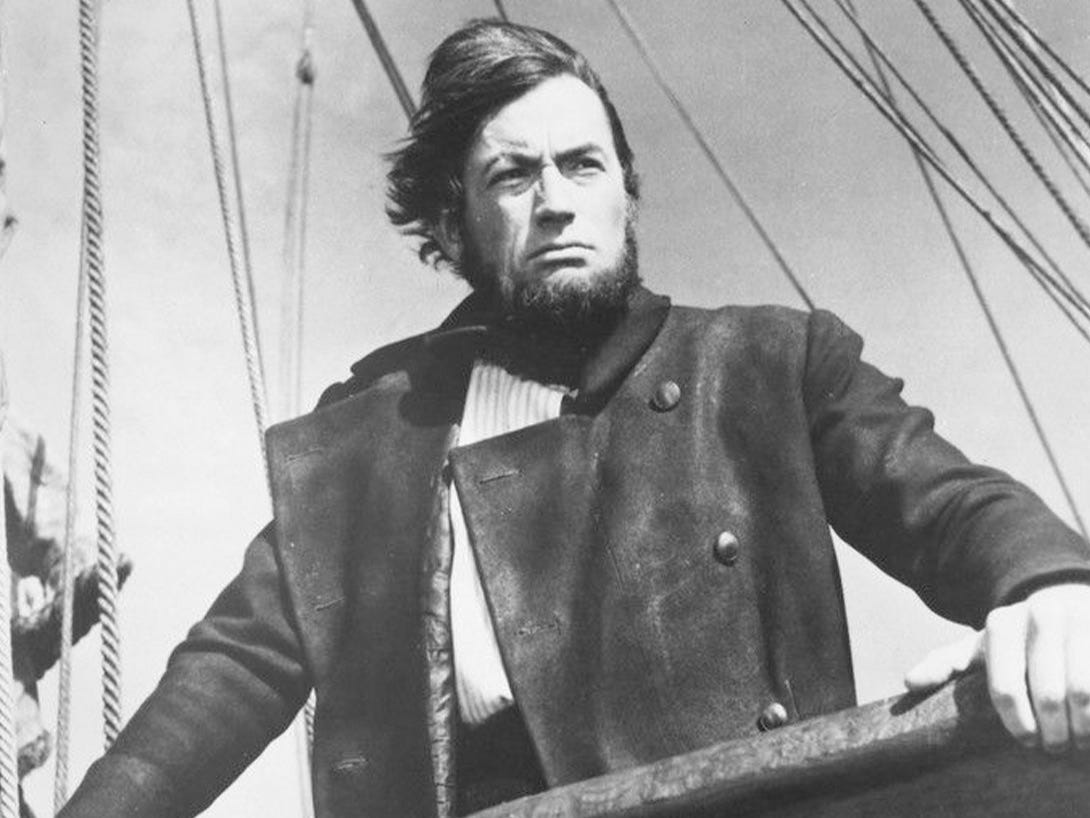 Gregory Peck publicity photo for the film Moby Dick, 1956. Wikimedia Commons.