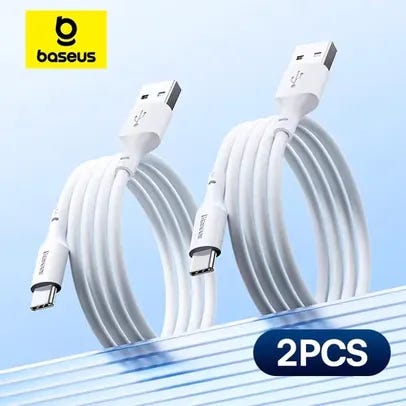 [App/Combo] Kit Cabo Type-c Baseus Simple Wisdom 5a 2pcs/set 1.5m Cor Branco