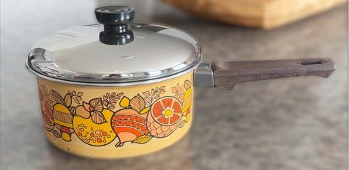 Vintage Sears Merry Mushroom Pot Enamelware 1 quart Sauce Pan MCM 1970s with Lid - Picture 1 of 6
