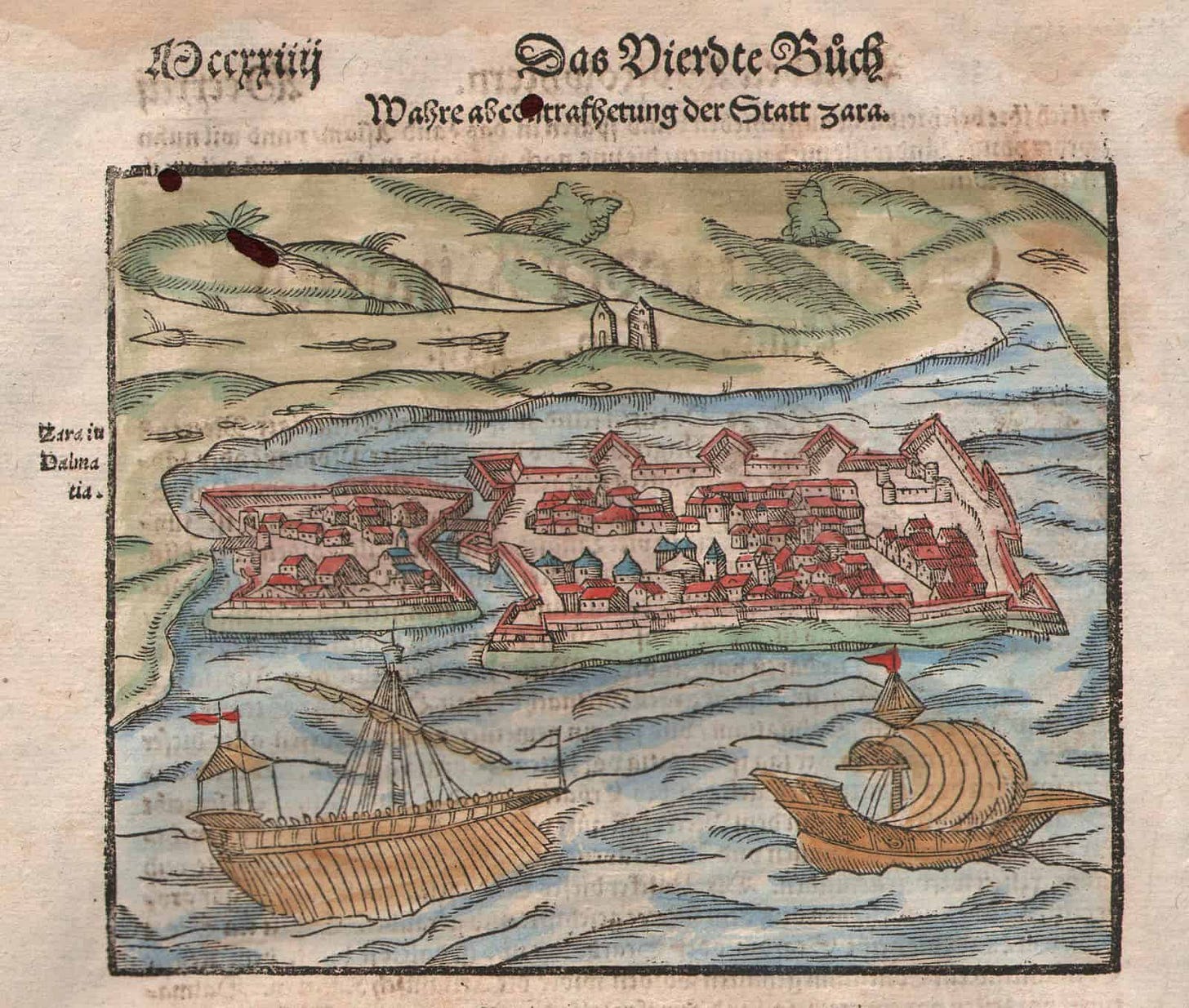 Munster Cosmographia Zara Zadar Woodcut Veduta Croatia Colored Antique ...