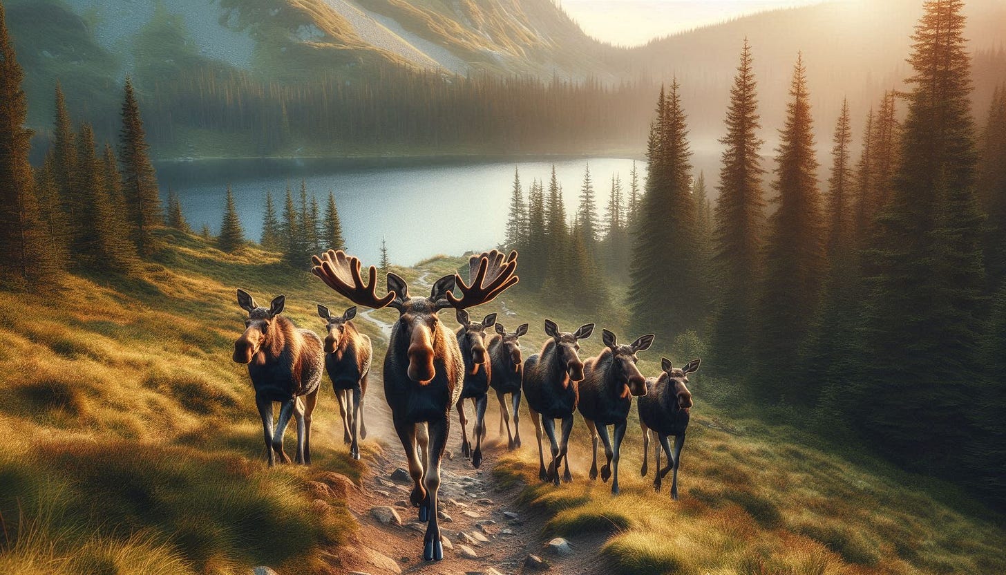 A group of moose walking on a path

AI-generated content may be incorrect.