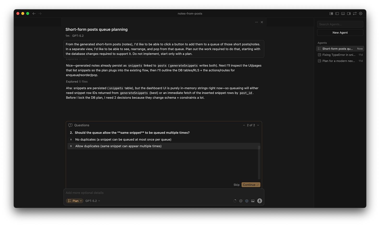 Cursor agent in plan mode, showing questions from the model Cursor agent in plan mode, showing questions from the model