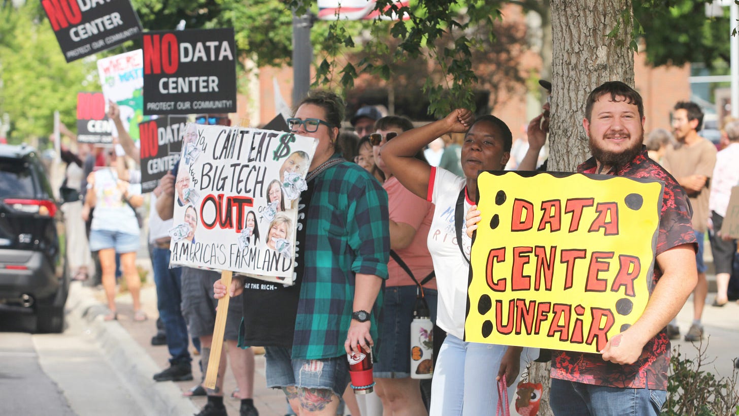 Activists opposed to a data center protest on June 23, 2026, outside the municipal auditorium in Emporia. Activists opposed to a data center protest on June 23, 2026, outside the municipal auditorium in Emporia.