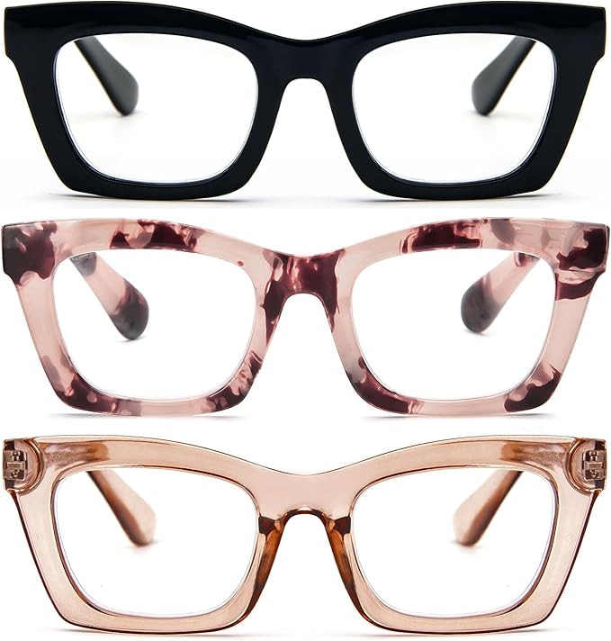 REAVEE Oprah Style Reading Glasses for Women, Blue Light Blocking Cute Oversized Square Computer Readers Spring Hinge