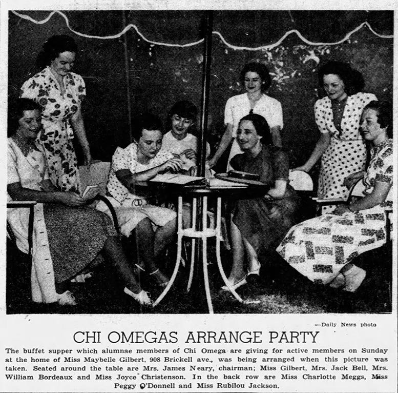 Mabelle Gilbert with friends in the backyard of 908 Brickell Avenue in September of 1938