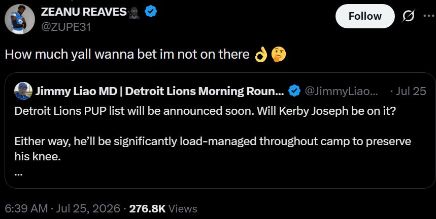 Kerby Joseph of Detroit Lions on whether he will be on PUP list